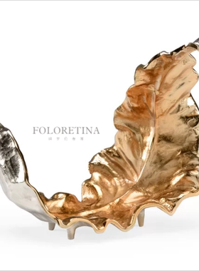 欧式简约复古铝合金叶子创意摆件样板间客厅茶几金属树叶装饰品