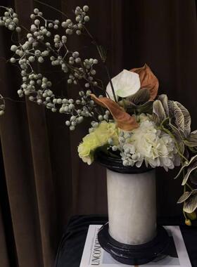 中古风小众玉石几何创意花器装饰品摆件样板间售楼处石材花瓶摆设