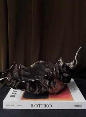 中古风复古风进口几何金属异形叶子果盘装饰品摆设样板间茶几果盘