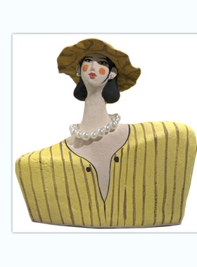 中古风复古风陶瓷手绘抽象人物艺术雕塑摆件样板间售楼处装饰品