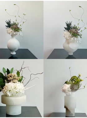 极简意式现代轻奢西班牙云石花器样板间售楼处茶几高端石材装饰品