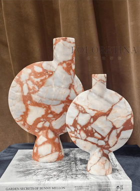 装饰品艺术摆件玄关红花瓶轻奢