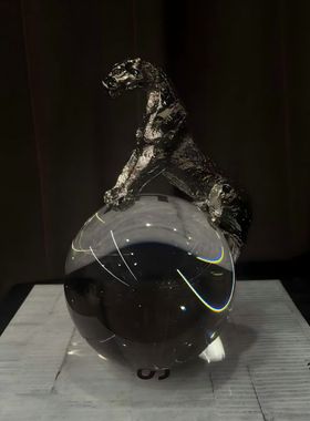 现代简约金属水晶金钱豹装饰品摆件样板间售楼处小众动物豹子摆设