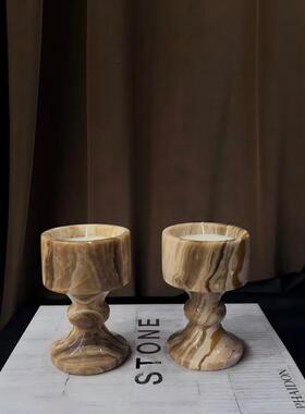 中古风老钱风天然大理石蜡烛香薰摆件样板间售楼处石材蜡烛装饰品