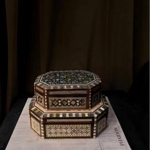 中古风复古风埃及进口贝母木头首饰盒摆件样板间少众贝母收纳盒