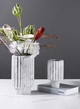 现代轻奢简约天然大理石雕刻创意花器高端样板间花瓶装饰品摆设