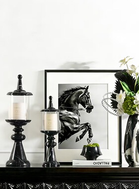 现代简约天然大理石风灯烛台装饰品摆件样板间高端石材烛台摆设