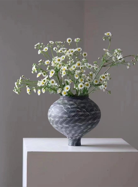 新中式简约意式海浪肌理几何陶瓷花器样板间茶几花瓶装饰品摆设