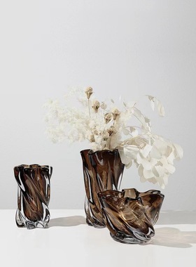 现代轻奢简约手工玻璃艺术花瓶摆件样板间售楼处疏璃几何花瓶果盘