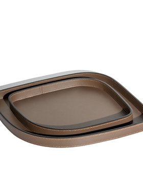 现代轻奢简约不锈钢皮革创意托盘样板间茶几异形加法诺收纳盘摆件