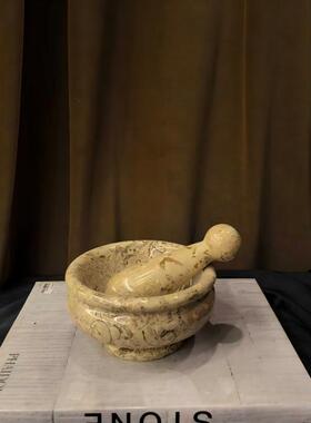 中古风复古风天然石材捣蒜器装饰品摆件样板间售楼处大理石摆设