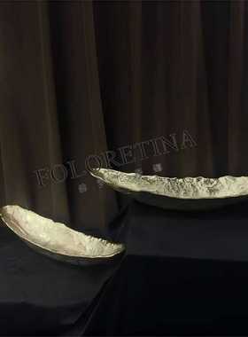 长条形金色锤纹软装托盘摆件轻奢