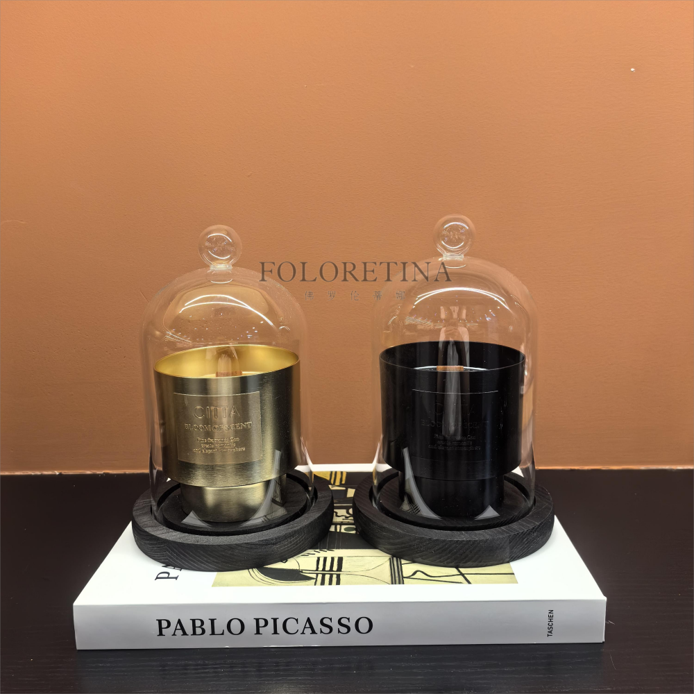 现代轻奢简约防尘玻璃罩蜡烛香薰摆件样板间售楼处台面香氛组合