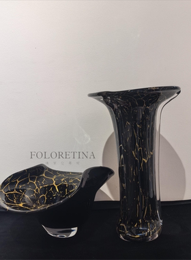 中古风手工玻璃几何异形创意花器果盘摆件样板间客厅花瓶水果盘