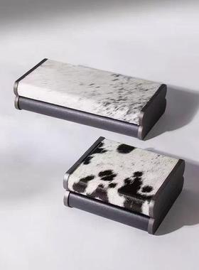 现代简约不锈钢几何高级首饰盒样板间售楼处小众皮革马毛收纳盒