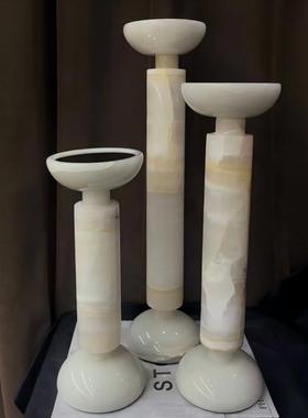 中古风复古风天然玉石几何创意烛台样板间售楼处高端石材原创烛台