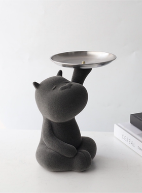 入户玄感小熊钥匙收纳盘摆件样板间电视柜儿童房卡通动物创意摆设