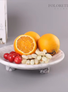 现代轻奢新中式天然大理石圆形创意果盘样板间茶几餐桌台面收纳盘