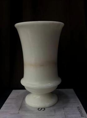 中古风复古风天然玉石创意花器摆设样板间售楼处石材白玉花瓶摆设