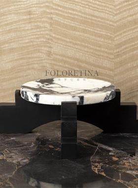 复古风侘寂风胡桃平皮革大理石几何创意托盘样板间茶几台面收纳盘