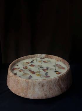 中古风天然大理石蜡烛香薰装饰品样板间复古风小众高端蜡烛装饰品