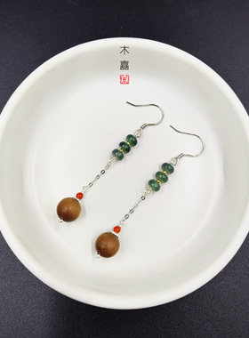 原创设计耳环沉香木S925银新中式