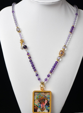 天然白水晶紫水晶珠链子绳万能扣链条百搭吊坠唐卡九尾狐男女款