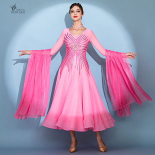 珍妮娜千金 高定大摆连衣裙贴钻 国标摩登舞蹈S7115表演比赛服装