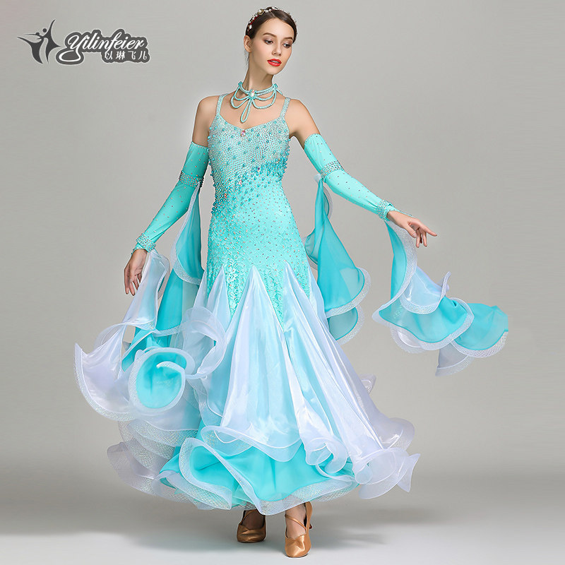 以琳飞儿华尔兹裙 串珠成人摩登舞裙连衣裙S7024国标舞服演出服