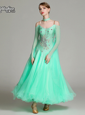 轻盈的新季!摩登舞裙连衣裙S7019国标舞服镶钻演出服华尔兹表演裙