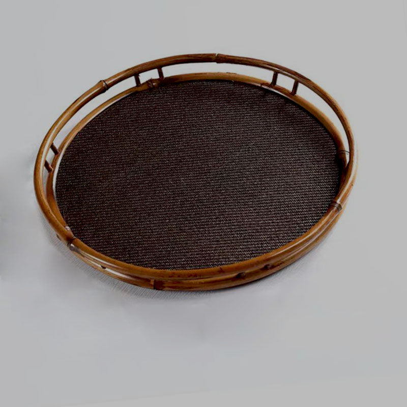 包邮竹编茶盘梅鹿竹制收纳盘文盘干泡台圆形托盘藤席功夫茶盘