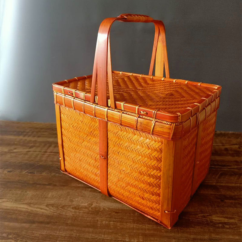 日式竹编收纳篮食盒野餐祭祀篮碟子点心碗月饼礼盒茶具收纳盒