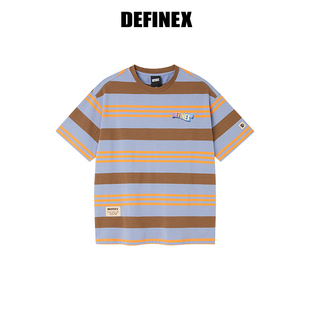 条纹印花短袖 DEFINEX潮牌24夏季 宽松半袖 商场同款 T恤男美式