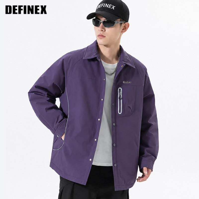 DEFINEX轻便型90白鸭绒冲锋衣撞色翻领dx宽松时尚简约羽绒服夹克