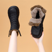 加绒加厚雪地靴女厚底2025新款 大码 冬季 真皮防水防滑软底大棉鞋