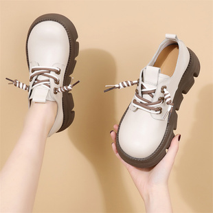 真皮乐福鞋女2026新款春季小个子厚底皮鞋轻便软底显瘦白色大码41