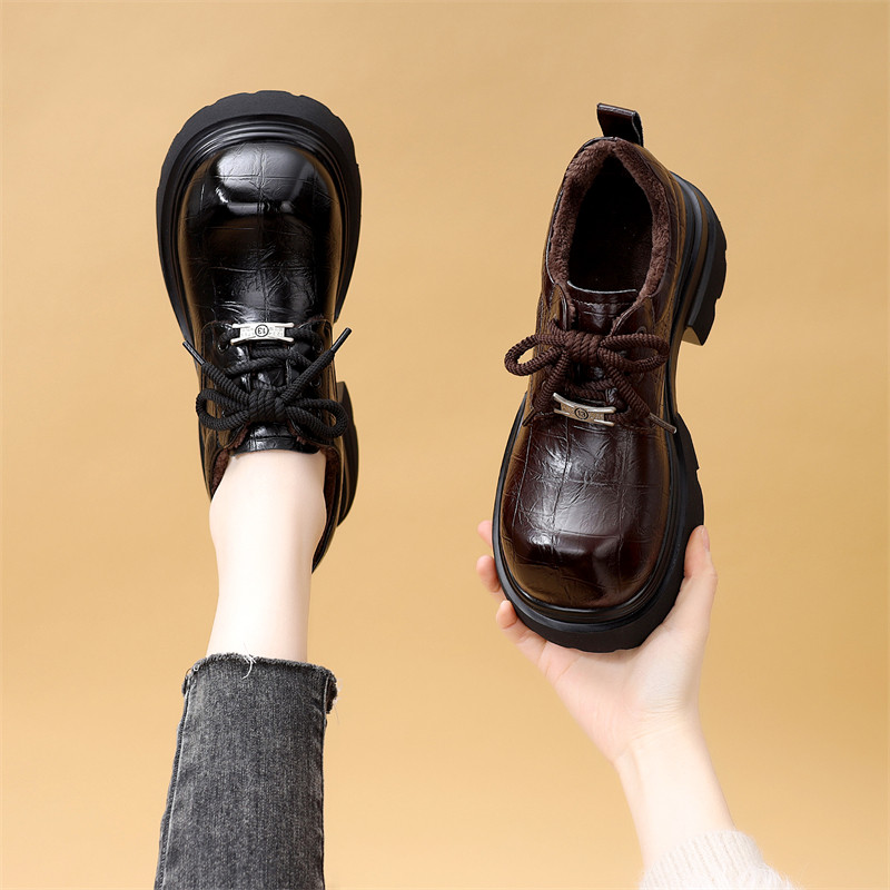 英伦风厚底加绒乐福鞋女2026新款春季百搭增高系带小皮鞋软底防滑,女鞋,乐福鞋（豆豆鞋）,淘宝优惠券,粉丝福利购,淘宝优惠卷