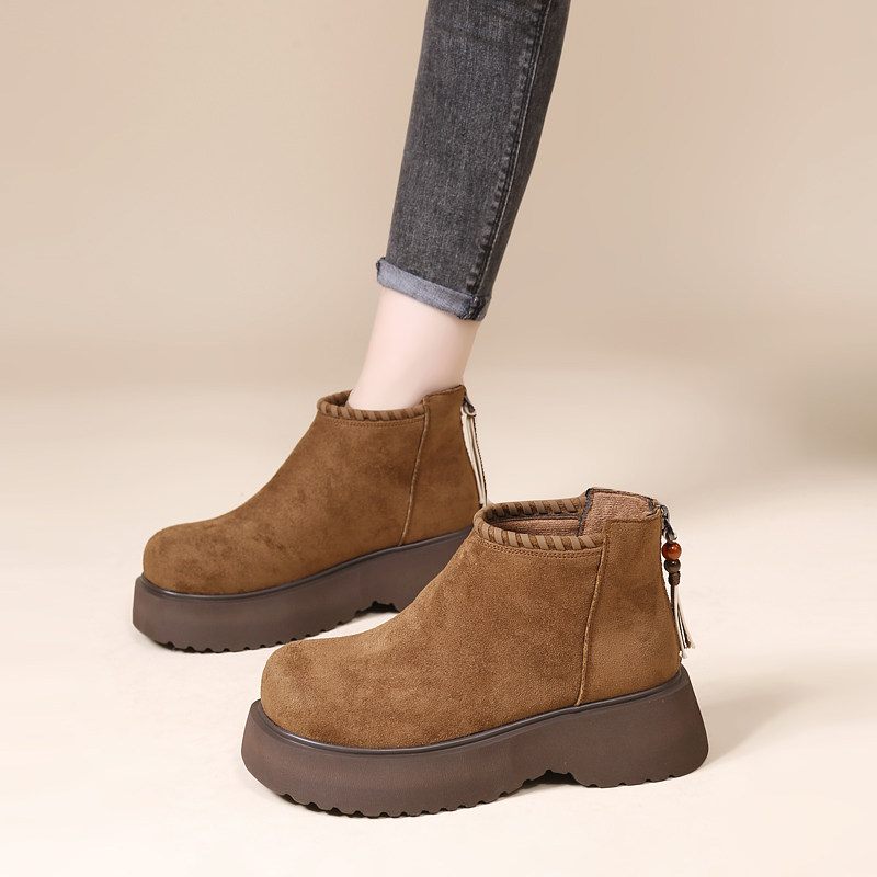 厚底圆头勃肯鞋女2025新款冬季加绒棉鞋学生百搭软底保暖短靴防滑,女鞋,马丁靴,淘宝优惠券,粉丝福利购,淘宝优惠卷