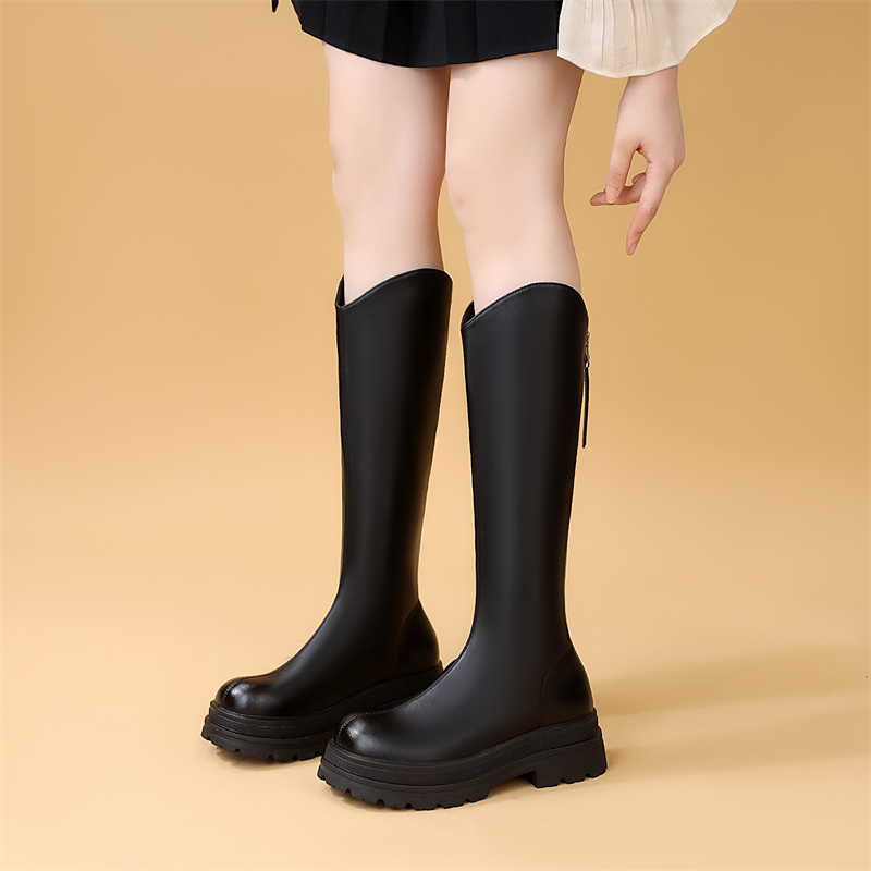 不过膝英伦风厚底长筒靴女