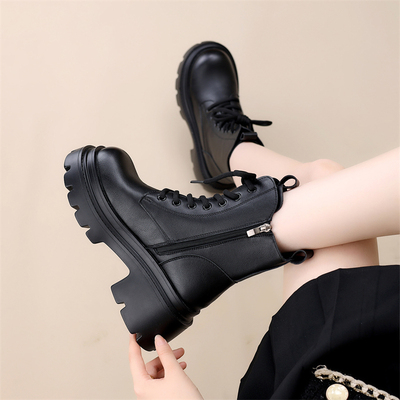 马丁靴女单里聚氨酯增高短靴