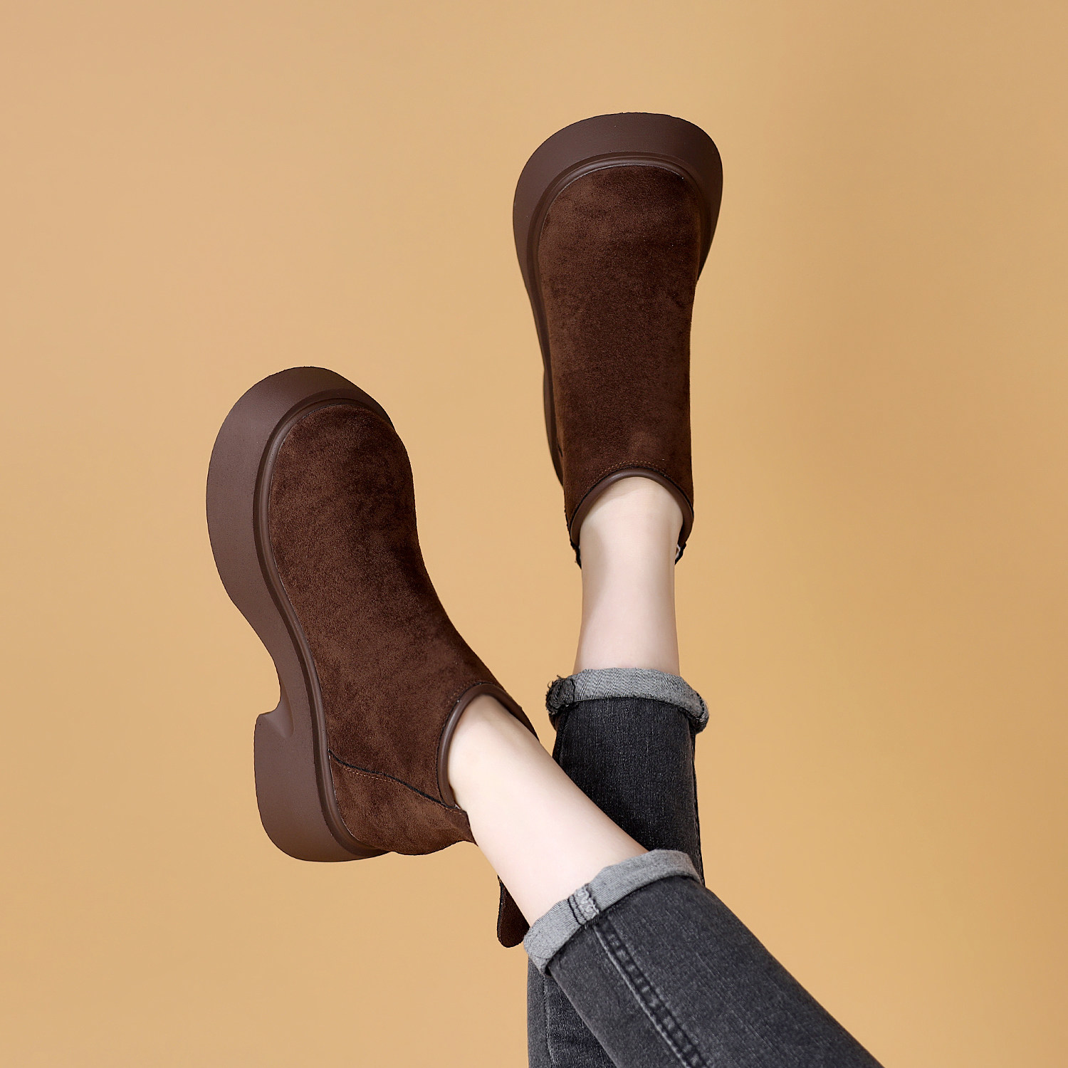 圆头厚底马丁靴女2025新款秋冬加绒百搭软底勃肯鞋防滑短靴配裙子,女鞋,马丁靴,淘宝优惠券,粉丝福利购,淘宝优惠卷