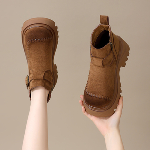 小个子增高厚底马丁靴女2025新款 秋冬百搭软底不累脚加绒保暖短靴