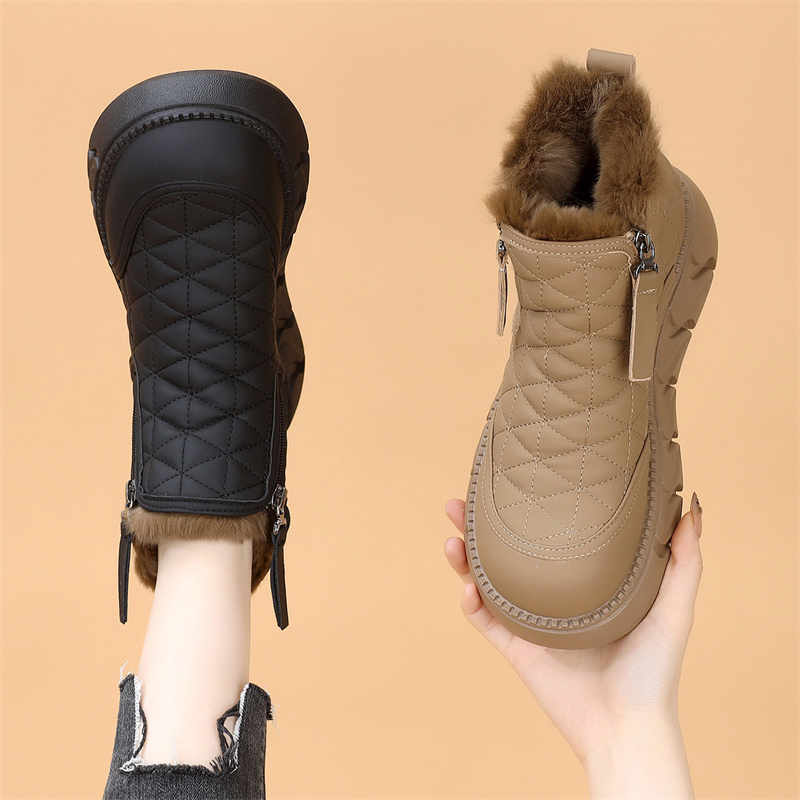 雪地靴女冬天短靴加厚棉鞋皮面