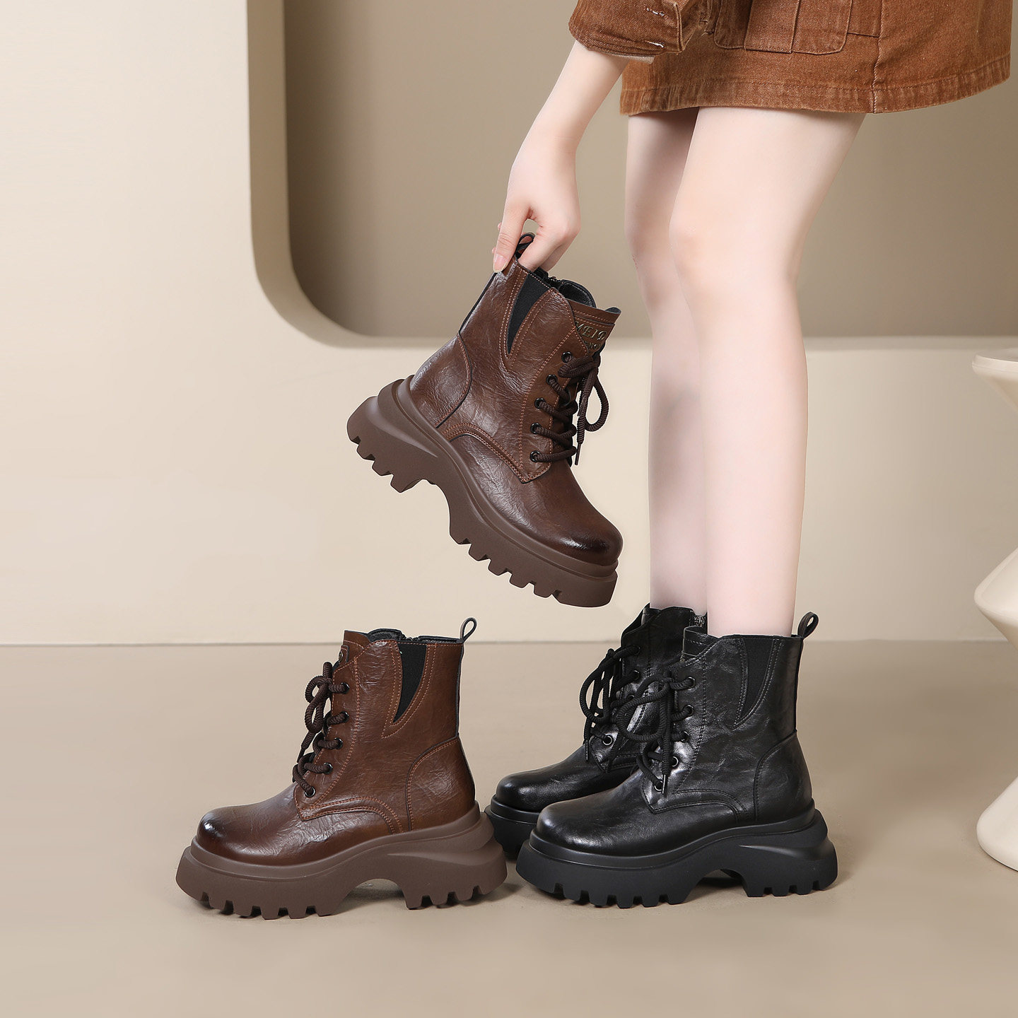 小个子增高马丁靴女2025秋冬新款复古风百搭软底7CM高跟防滑短靴,女鞋,马丁靴,淘宝优惠券,粉丝福利购,淘宝优惠卷