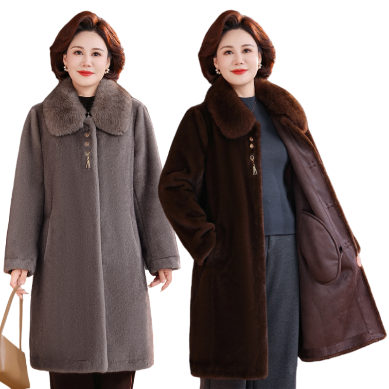 妈妈装狐狸毛领皮毛一体皮草女