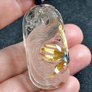 正品天然水晶钛晶凤凰吊坠 百鸟之王象征吉祥富贵金发晶猫眼效应