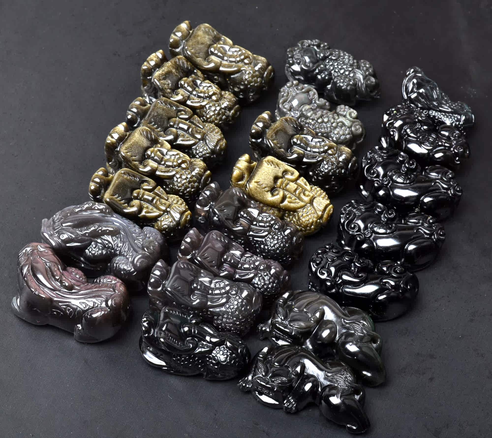 清仓一批天然冰种彩虹眼黑曜石貔貅金曜石吊坠20个通货价赔钱甩卖
