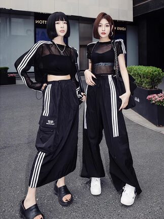 甜辣风网纱条纹拼接防晒罩衫T恤女夏季设计感辣妹性感微透上衣潮