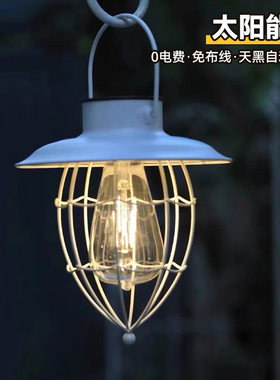 中式太阳能复古挂灯铁艺LED灯