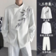 国风写意竹子立领斜襟盘扣西装 新中式 白色中山装 套装 礼服外套 男装